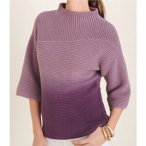 Chico’s | Ombré Purple Ribbed Quarter Sleeve Sweater